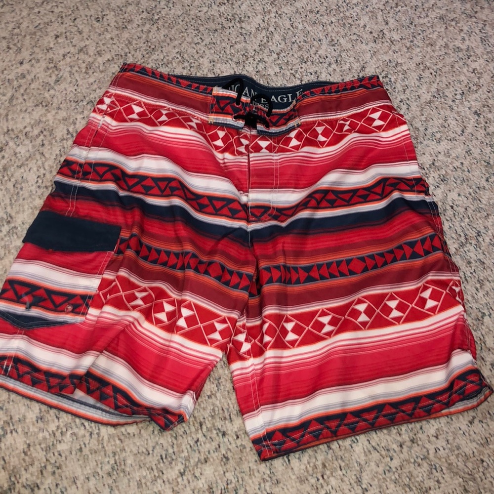 American eagle geometric print swim trunks